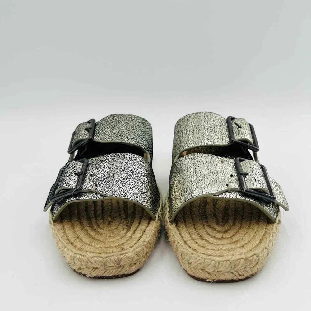 Brand New Splendid Blake Buckle Slide Metallic Leather Espadrilles Size 7.5